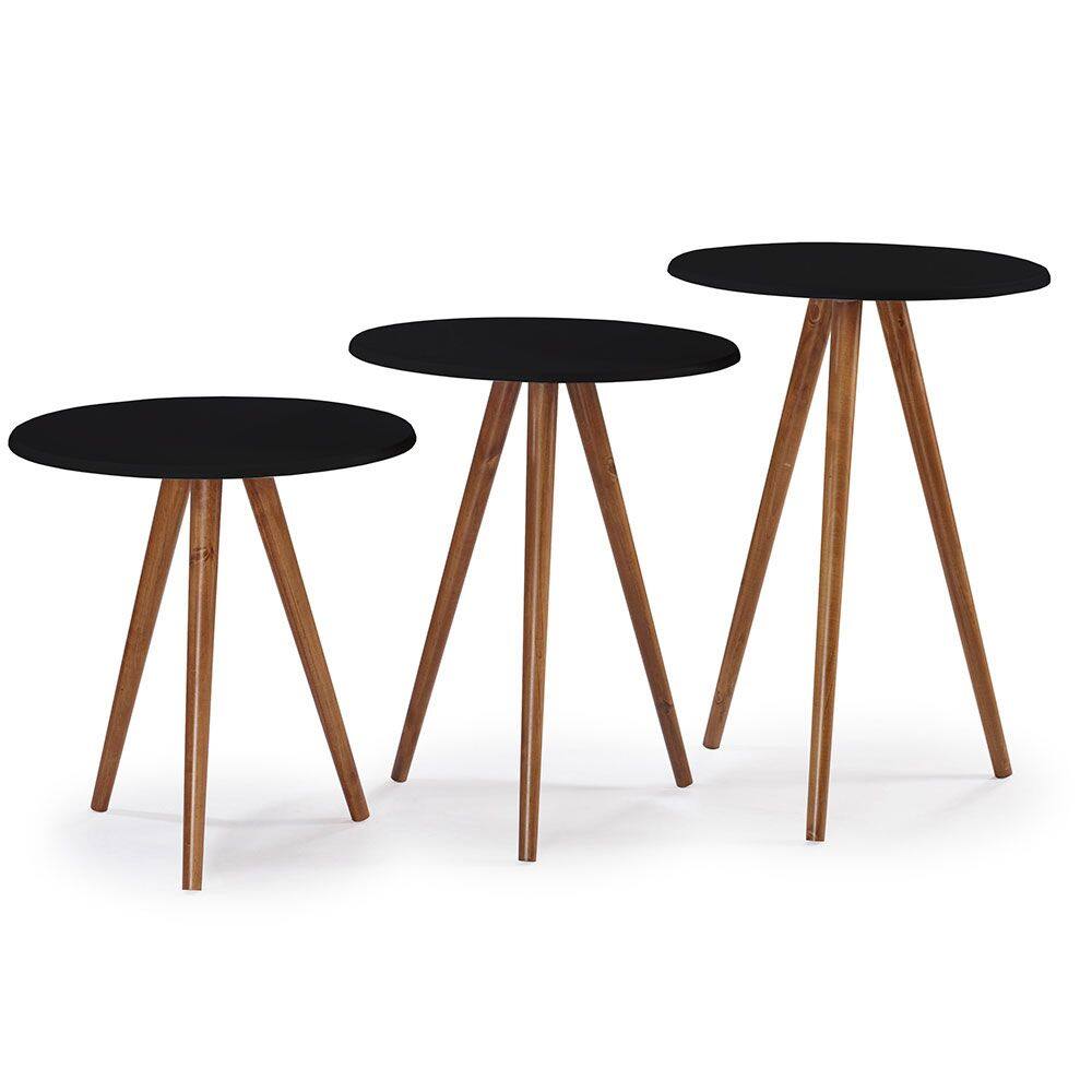Conjunto de Mesas Tripé Pé Palito Hannover 900+901+902 - Preto/Imbuia Glazer