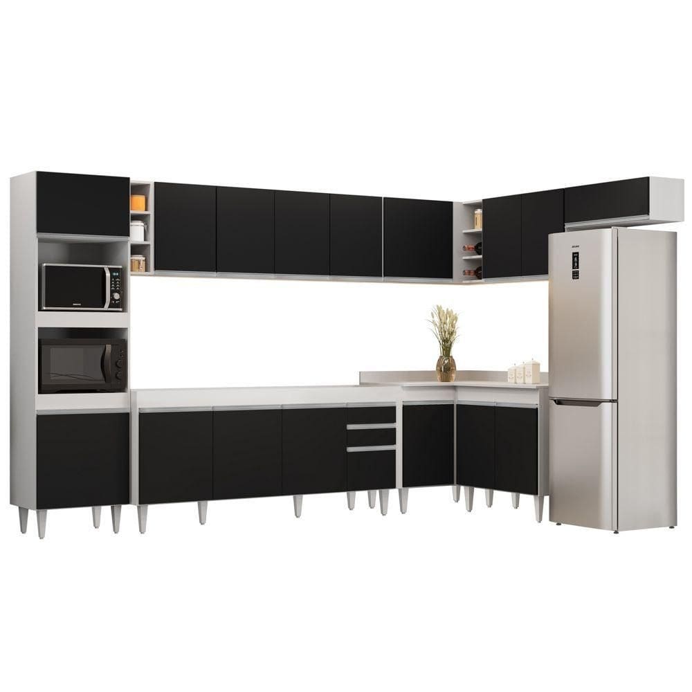 Armário De Cozinha Modulada De Canto 9 Peças Cp04 Balcão Branco/preto - Lumil