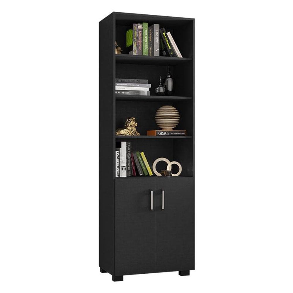 Livreiro Office com Portas Pequenas Preto Trama - Móveis Leão