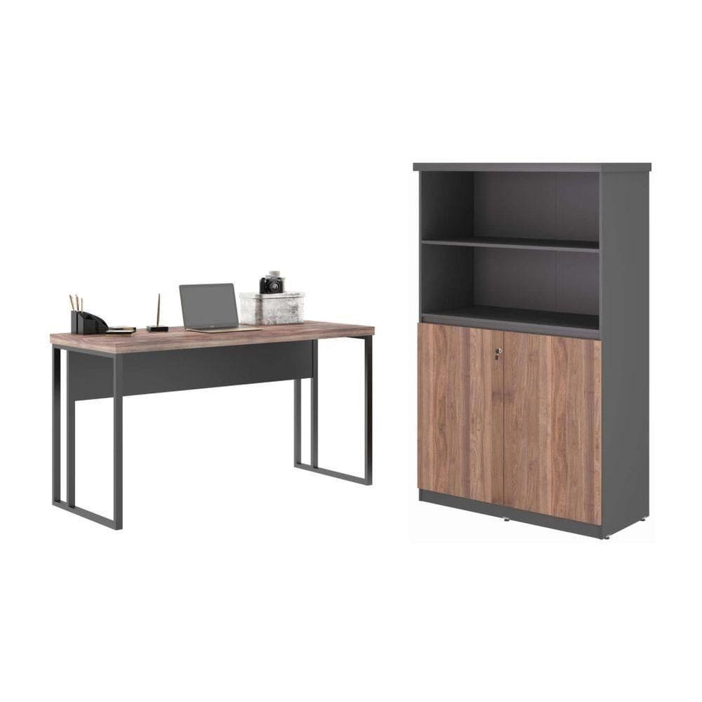 Mesa 1,20 Com Estante Brasil Noce Preto