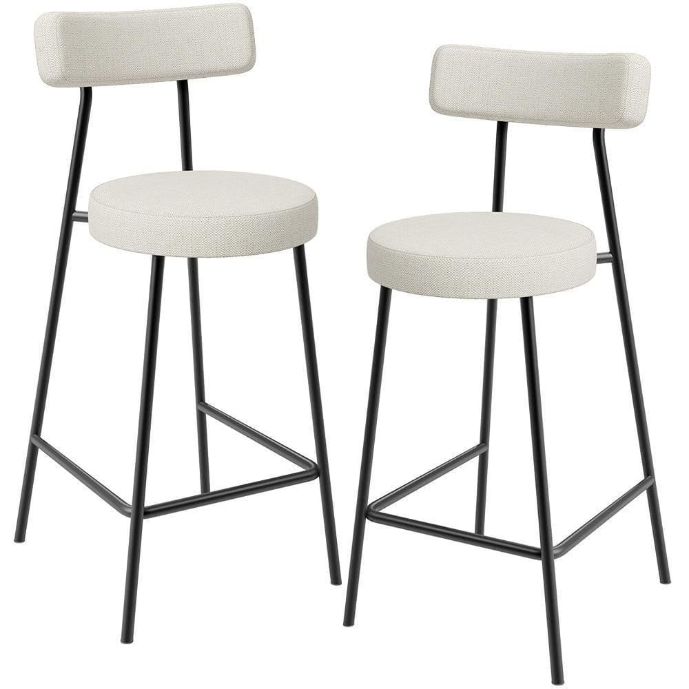 Kit 02 Banquetas Baixa Para Cozinha Sala De Jantar Bancada Milão L02 Linho Champagne