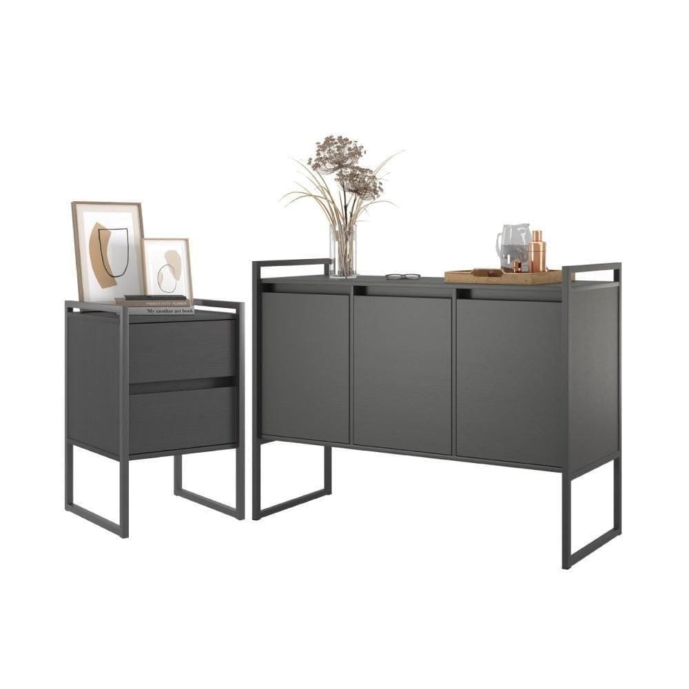 Jogo Gaveteiro E Buffet Industrial Milão Preto Onix