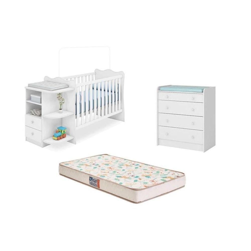 Berço c/Cômoda c/Colchão /Cômoda c/Trocador Branco-Fdecor