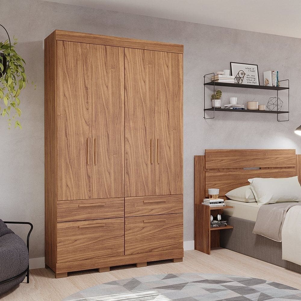 Guarda-roupa Casal 4 Portas de Bater 1 Basculante 3 Gavetas Mdf Coimbra Espresso Móveis Cinamomo