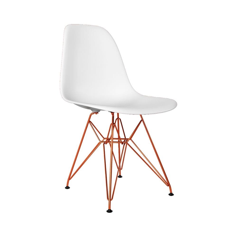 Cadeira Jantar Assento Branco Eiffel Eames Base Ferro Cobre