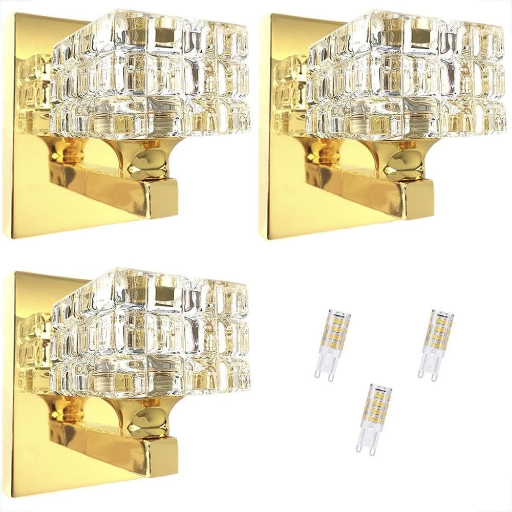Kit 3 Arandela Cristal Dourado Polido Cabeceira Bet39 + Led