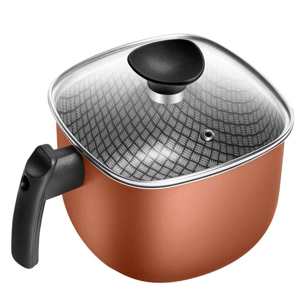 Caneco Fervedor Antiaderente Quadrado Masterflon Cobre Com Tampa De Vidro Patolux