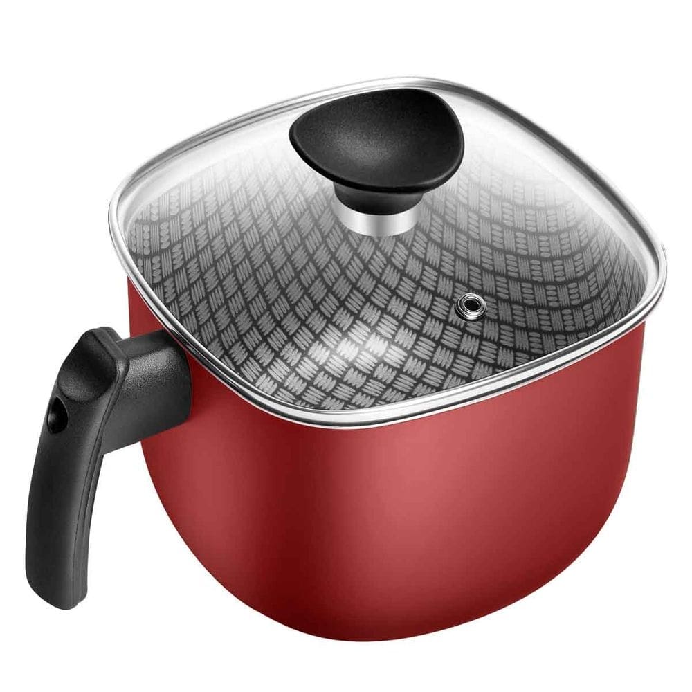Caneco Fervedor Antiaderente Quadrado Masterflon Vermelho Com Tampa De Vidro Patolux