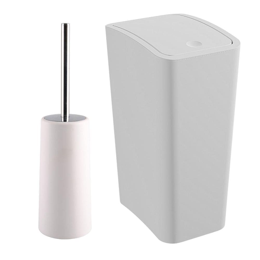 Lixeira 8L Tampa Click Retangular + Escova Sanitária Branca