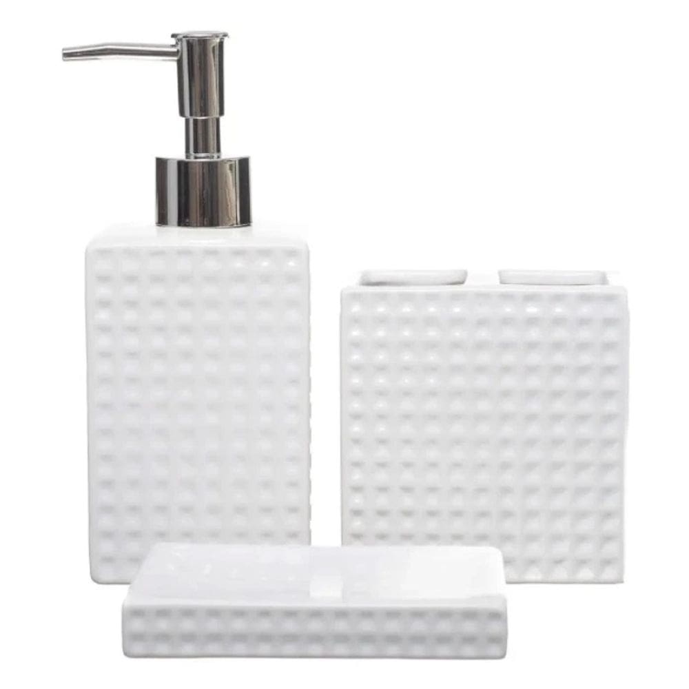 Kit Banheiro Lavabo 3 Peças Cerâmica Porta Escova QD