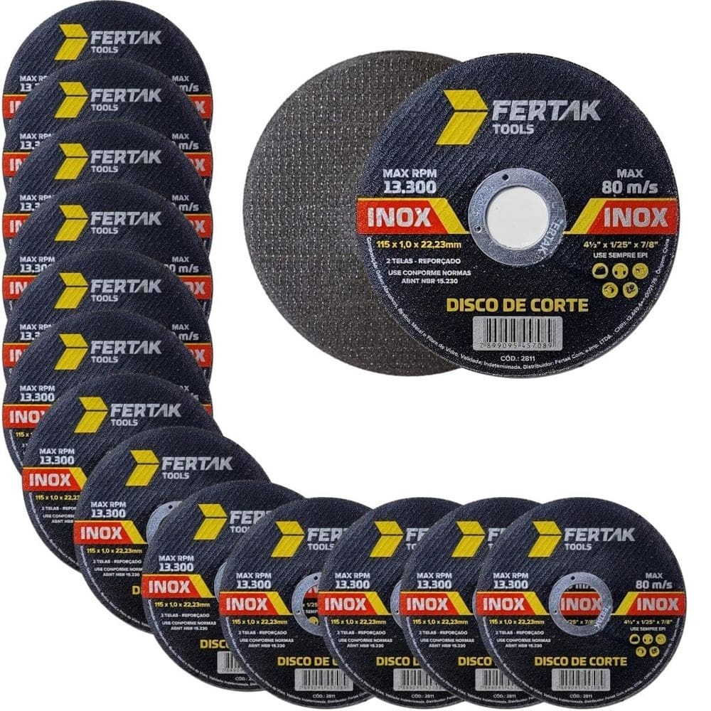 Disco Corte Inox Ferro Esmerilhadeira 115X1X22Mm Kit 50 Un