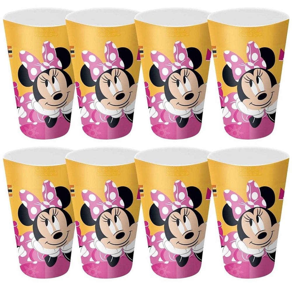 Kit 8 Copos Festa Infantil Melamina Rosa Minnie Disney 300ml - Tuut