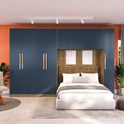 Quarto Modular Kappesberg Adapt Nogueira/Azul Profundo 4 peças 376cm