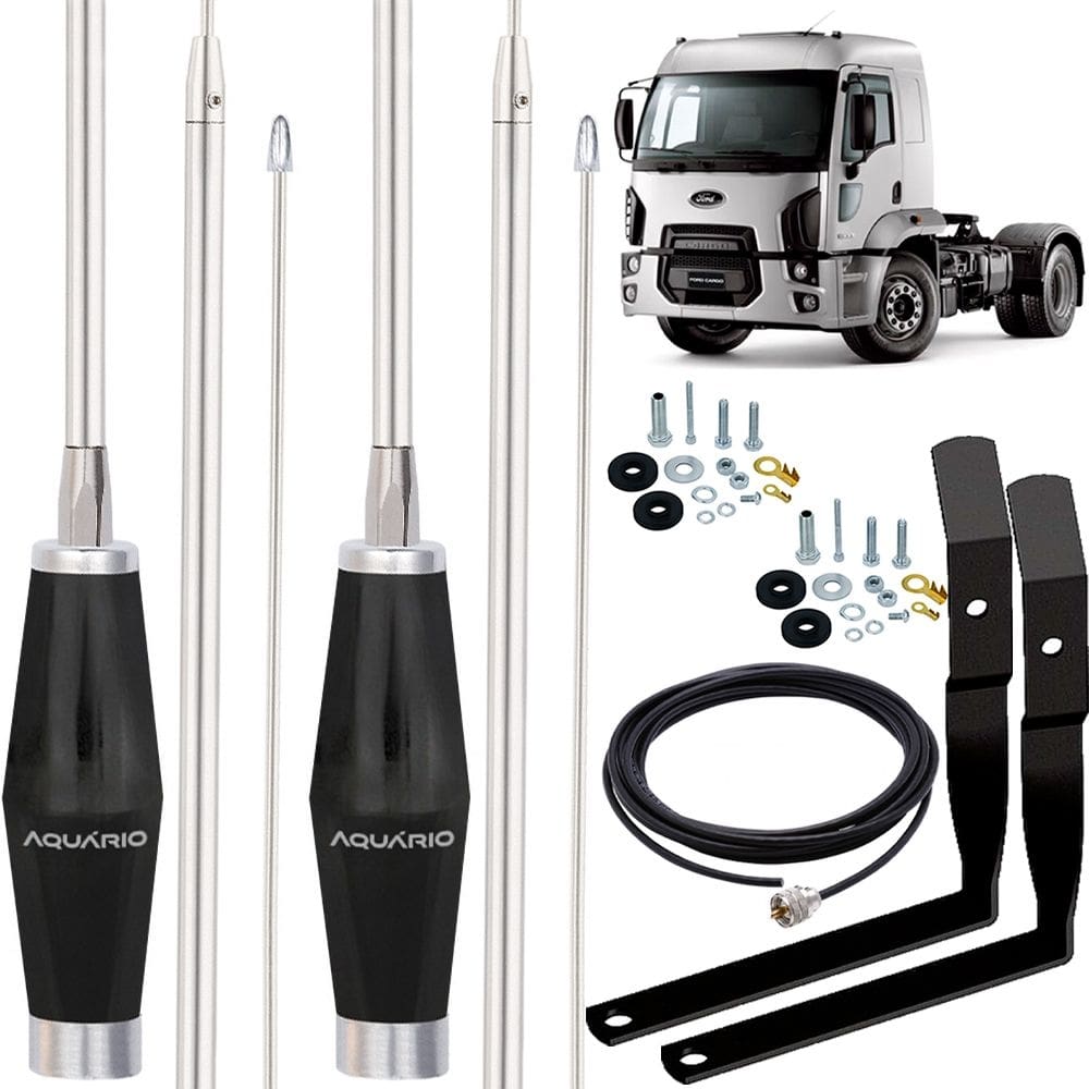 2 Antena Inox Px 1,40m Alongador 40cm Ford Cargo Cabo 5,5m Parafusos Anti-furto