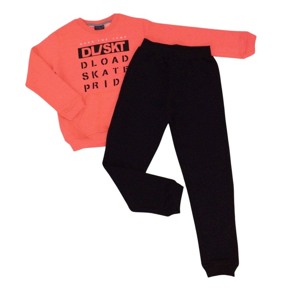 Conjunto infantil moletom felpado masc Vrasalon laranja neon