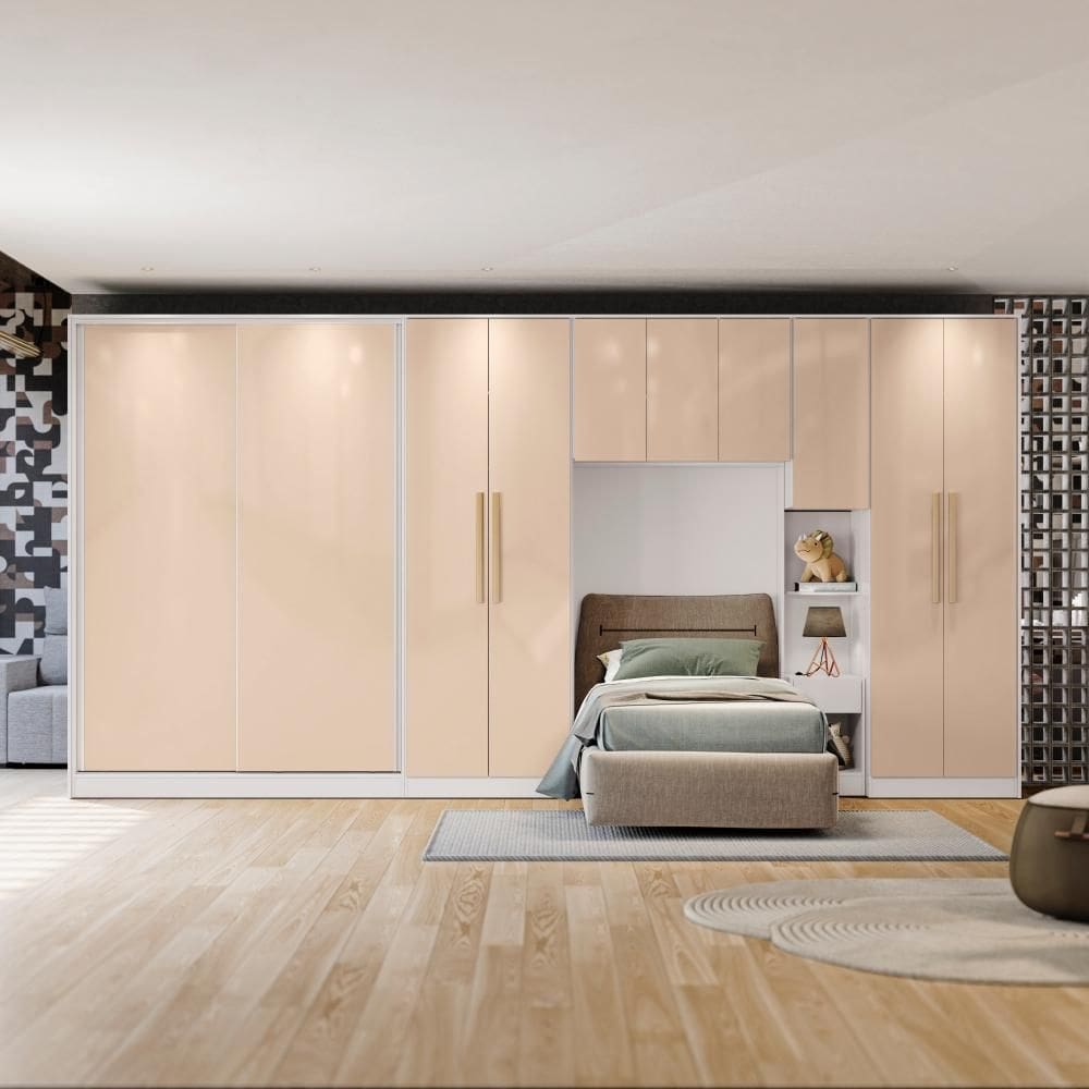 Quarto Modular Kappesberg Adapt Branco/Macadâmia 6 Peças 450cm