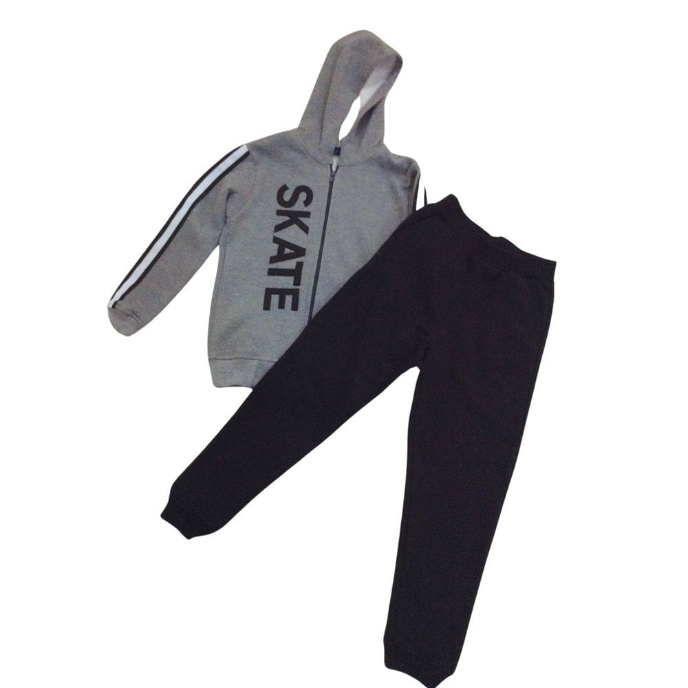Conjunto infantil moletom felpado masc Vrasalon cinza/preto
