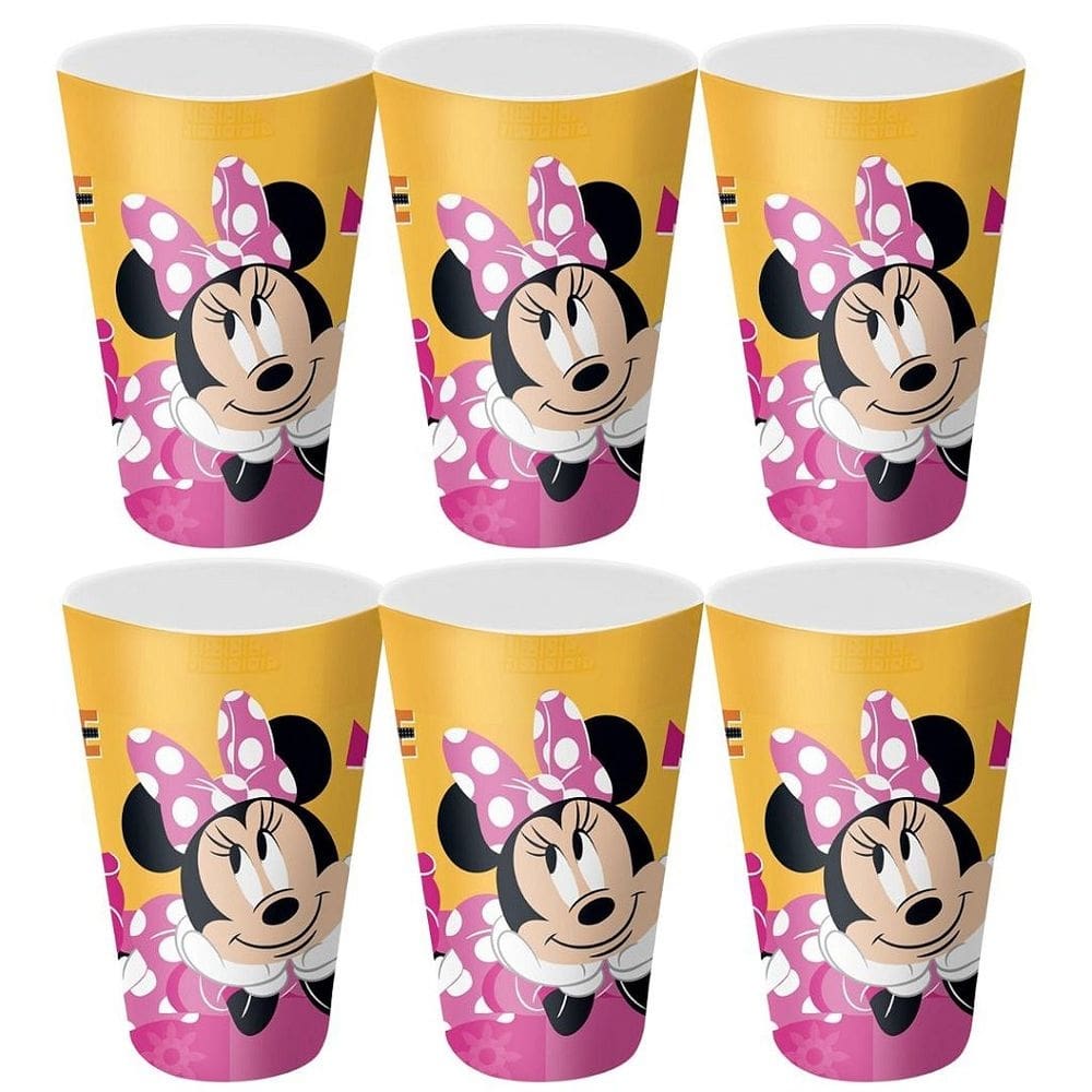 Kit 6 Copos Festa Infantil Melamina Rosa Minnie Disney 300ml - Tuut