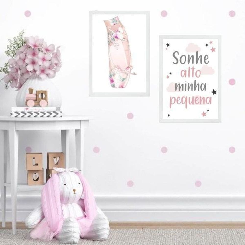Kit 2 Quadros Sapatilha De Balé - Sonhe Alto 45X34Cm