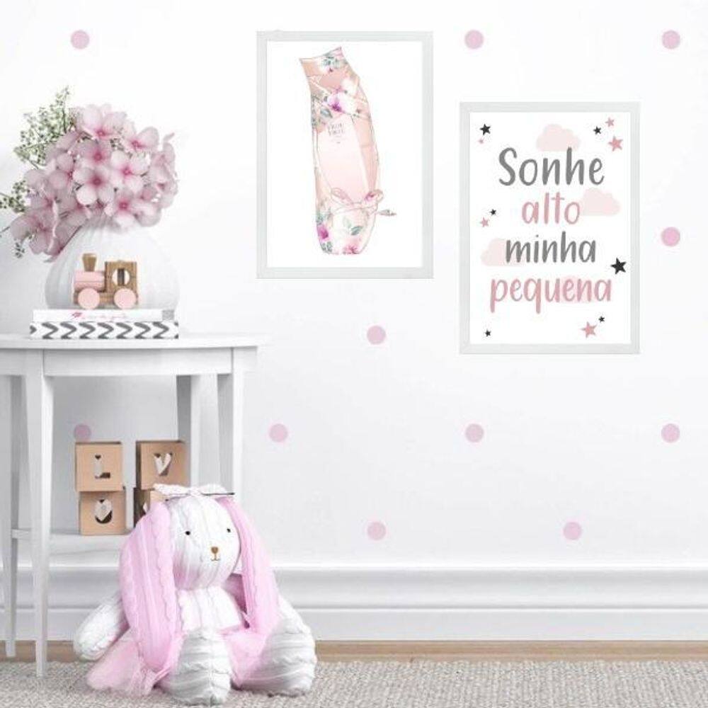 Kit 2 Quadros Sapatilha De Balé - Sonhe Alto 24X18Cm