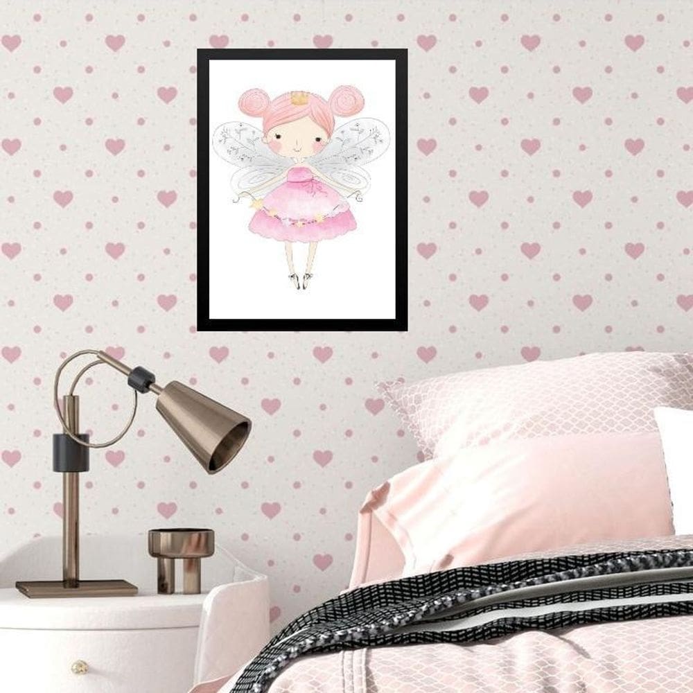 Quadro Infantil Menina Fadinha Princesa 33X24Cm - Com Vidro