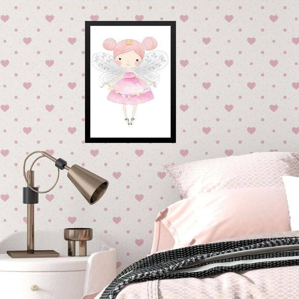 Quadro Infantil Menina Fadinha Princesa 33X24Cm - Com Vidro