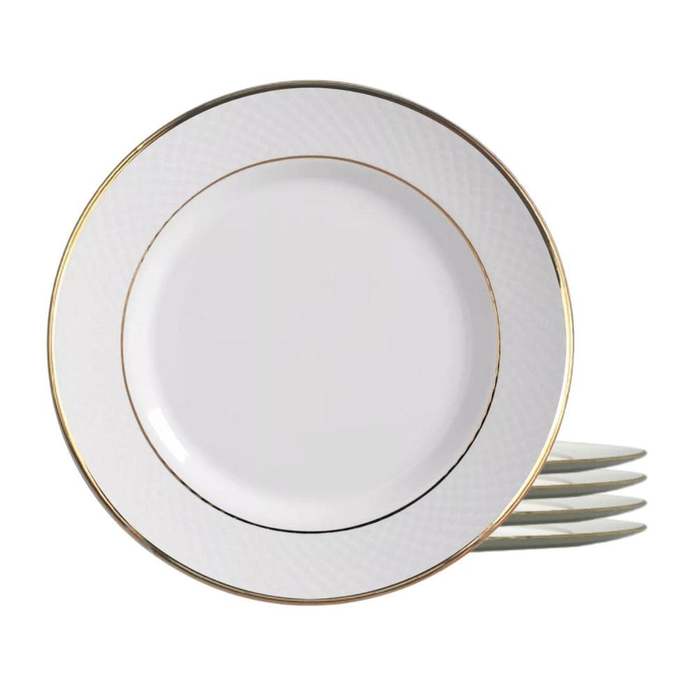 Jogo 4 Pratos Raso Cerâmica 29Cm Borda Dourada Filete Ouro