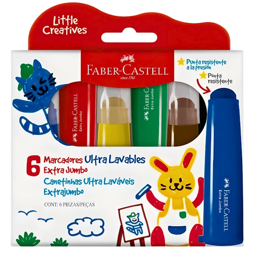 Caneta Hidrográfica Jumbo 6 Cores Laváveis Faber Castell