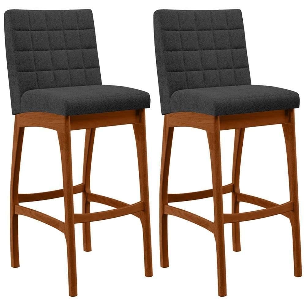 Kit 02 Banquetas Altas Para Cozinha Sala De Jantar Fixa Mila L02 Bouclê Preto