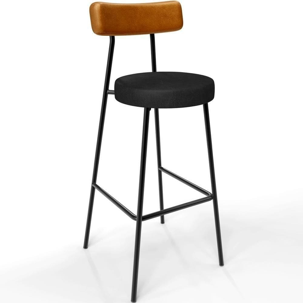 Banqueta Alta Bar Cozinha Sala De Jantar Milão L02 Couríssimo Whisky Preto