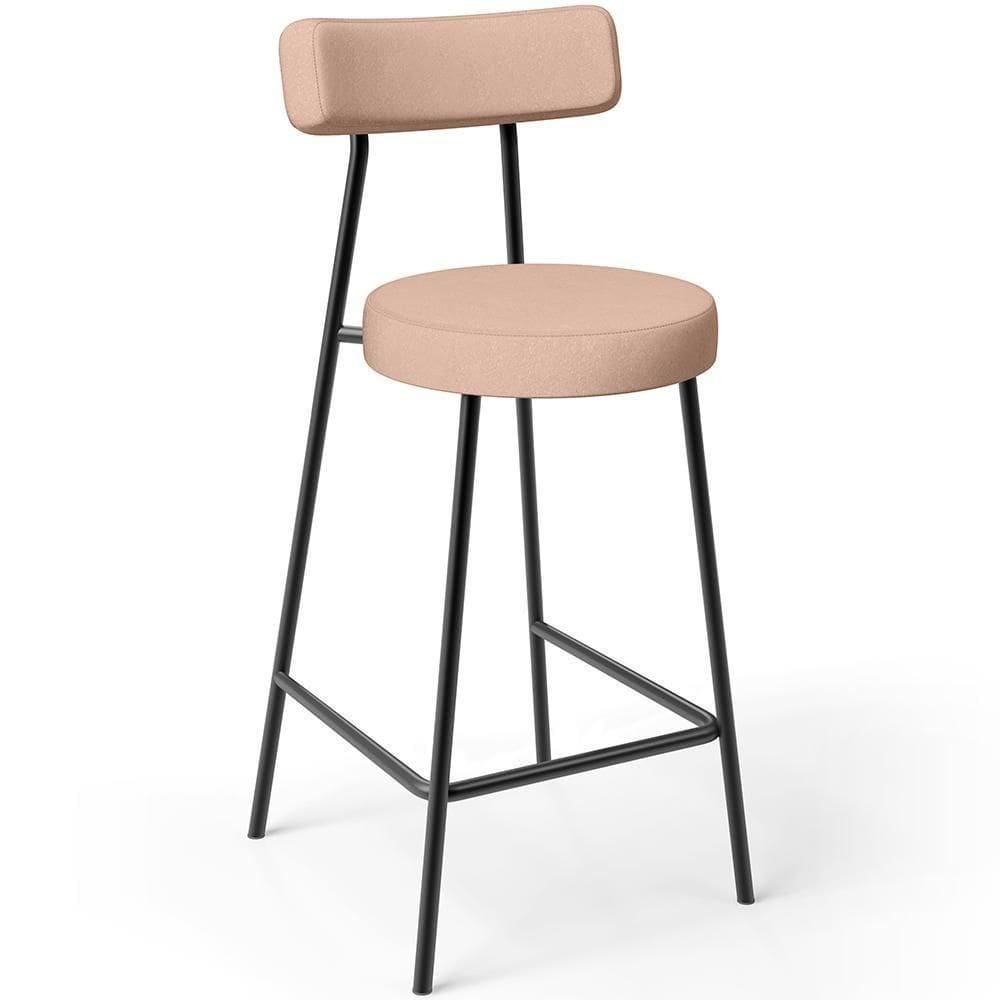 Banqueta Baixa Para Cozinha Sala De Jantar Bar Bancada Milão L02 Linho Rosê -LyamDecor