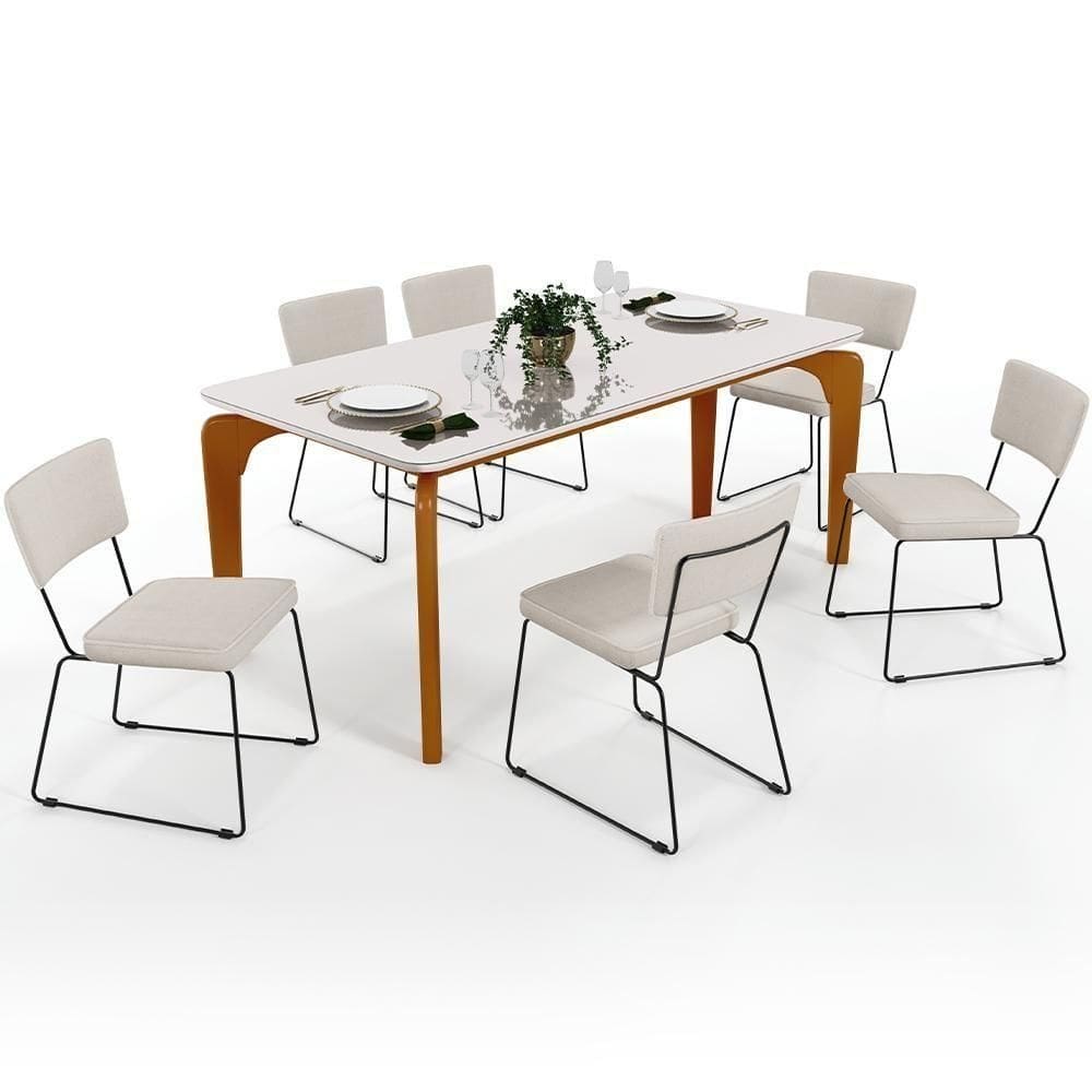 Mesa De Jantar 160cm Off White Nature Com 6 Cadeiras Cru