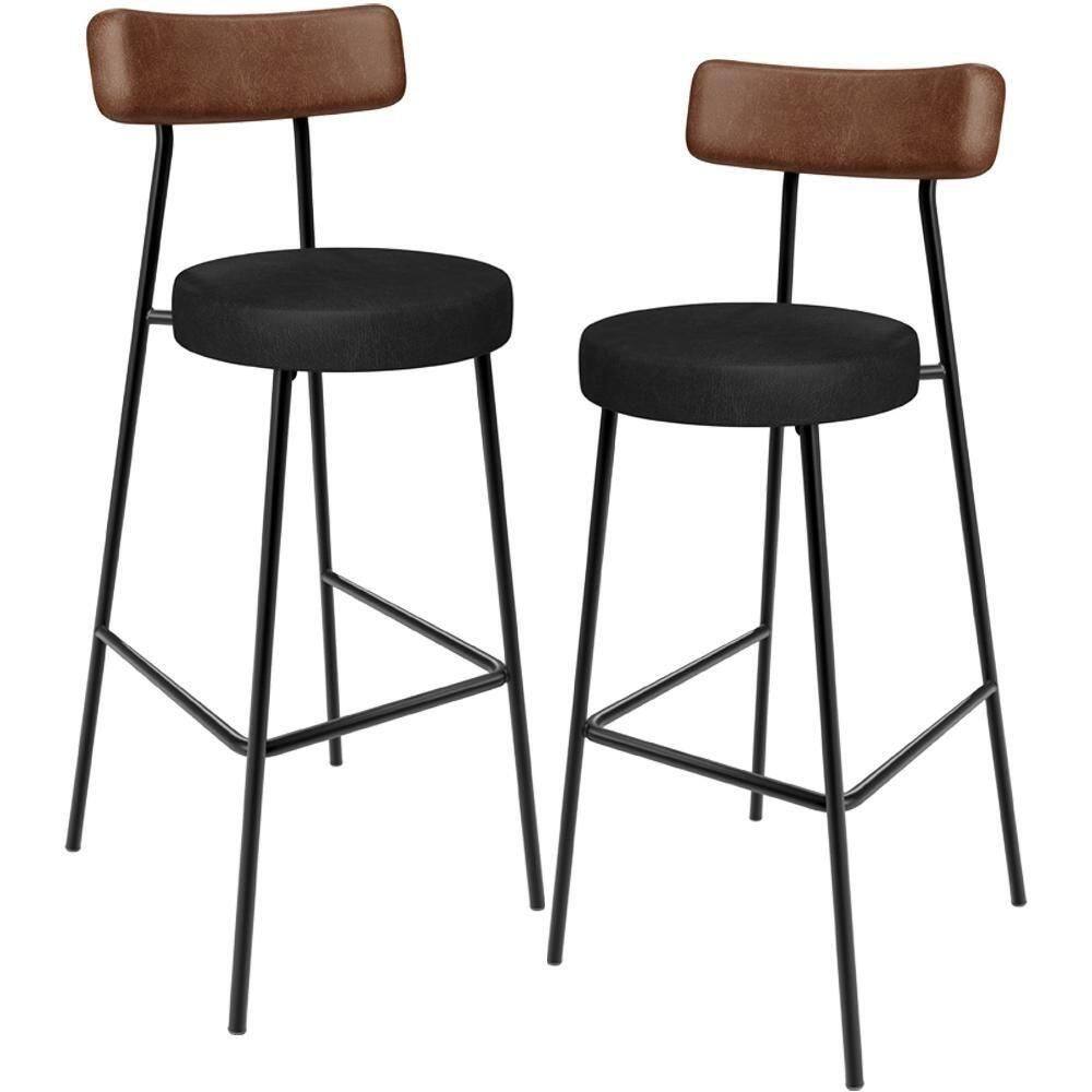Kit 02 Banquetas Alta Bar Cozinha Sala De Jantar Milão L02 Couríssimo Marrom Preto