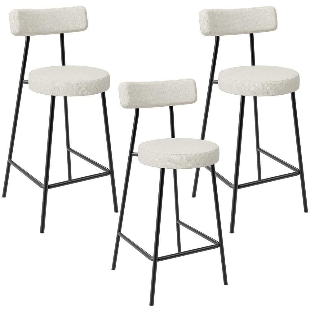 Kit 03 Banquetas Baixa Para Cozinha Sala De Jantar Bancada Milão L02 Linho Champagne