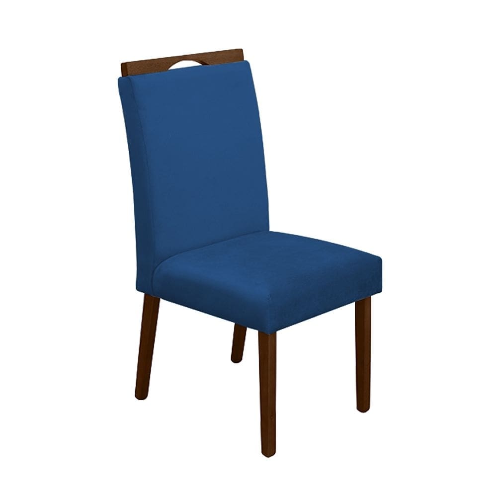 Cadeira De Jantar Madeira Maciça Natural Premium Heloísa Veludo Azul