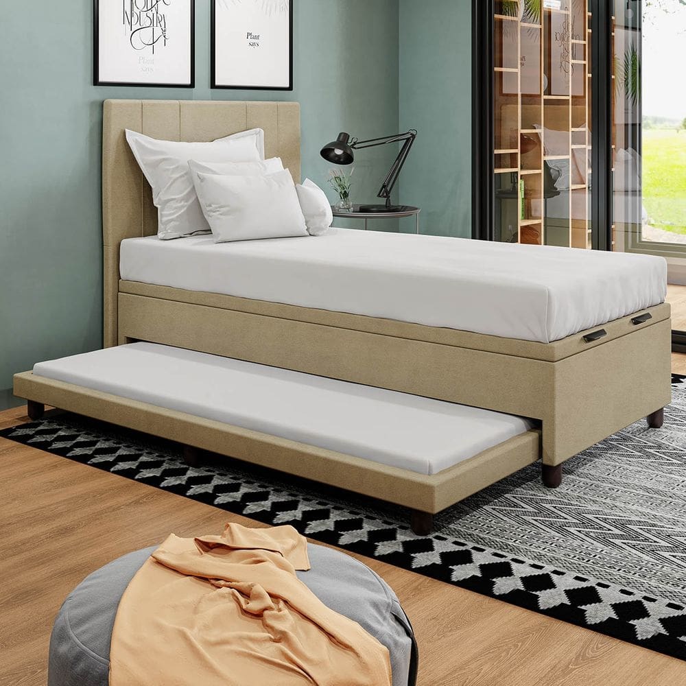 Base Cama Baú Solteirão com Cama Auxiliar Veludo SkyBox