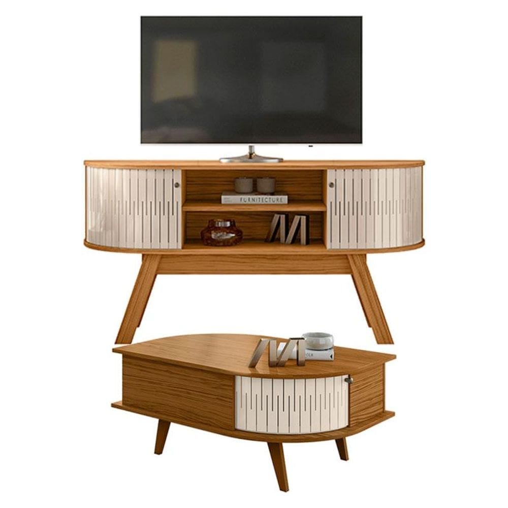 Rack Bancada Atlanta com Mesa de Centro Indianápolis Naturale Off White - Madetec