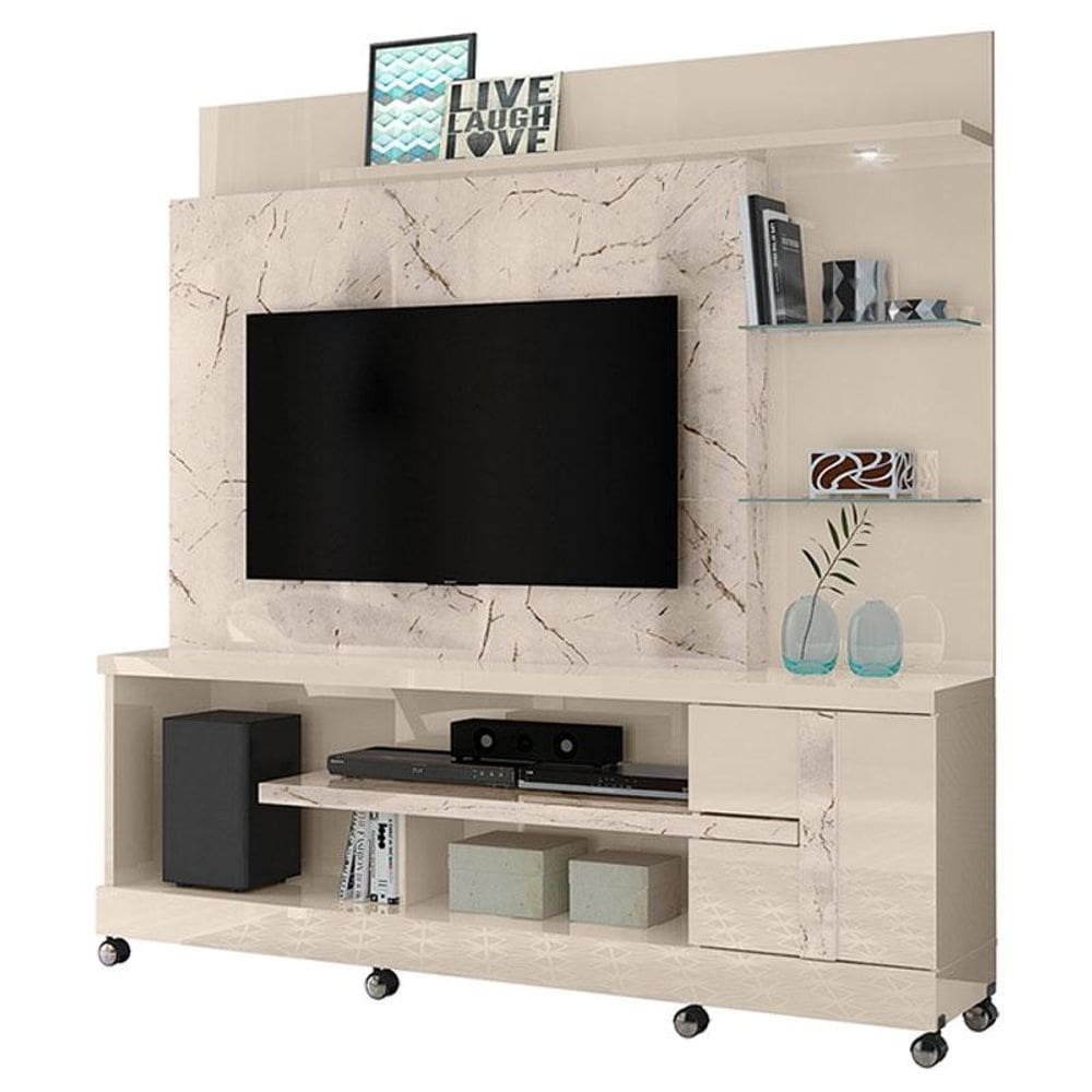 Estante Home Theater Alan com Rodízios Calacata Off White - Madetec