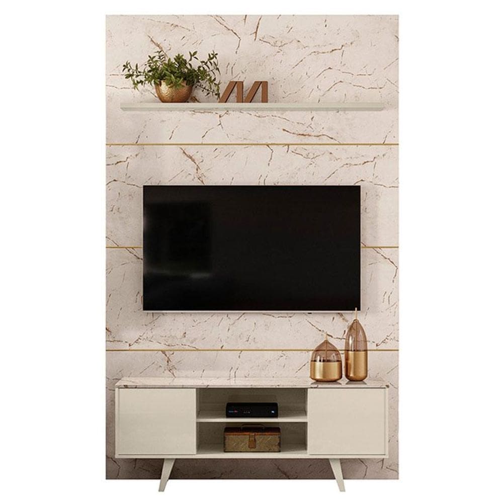 Estante Home Theater com Bancada Panorama Calacata Off White - Madetec