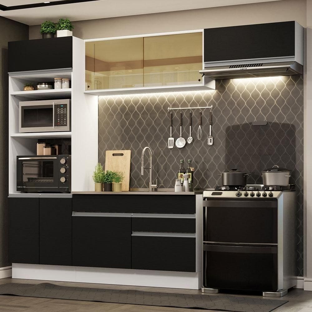 Cozinha Completa 270011 Com Armário E Balcão Branco/Preto