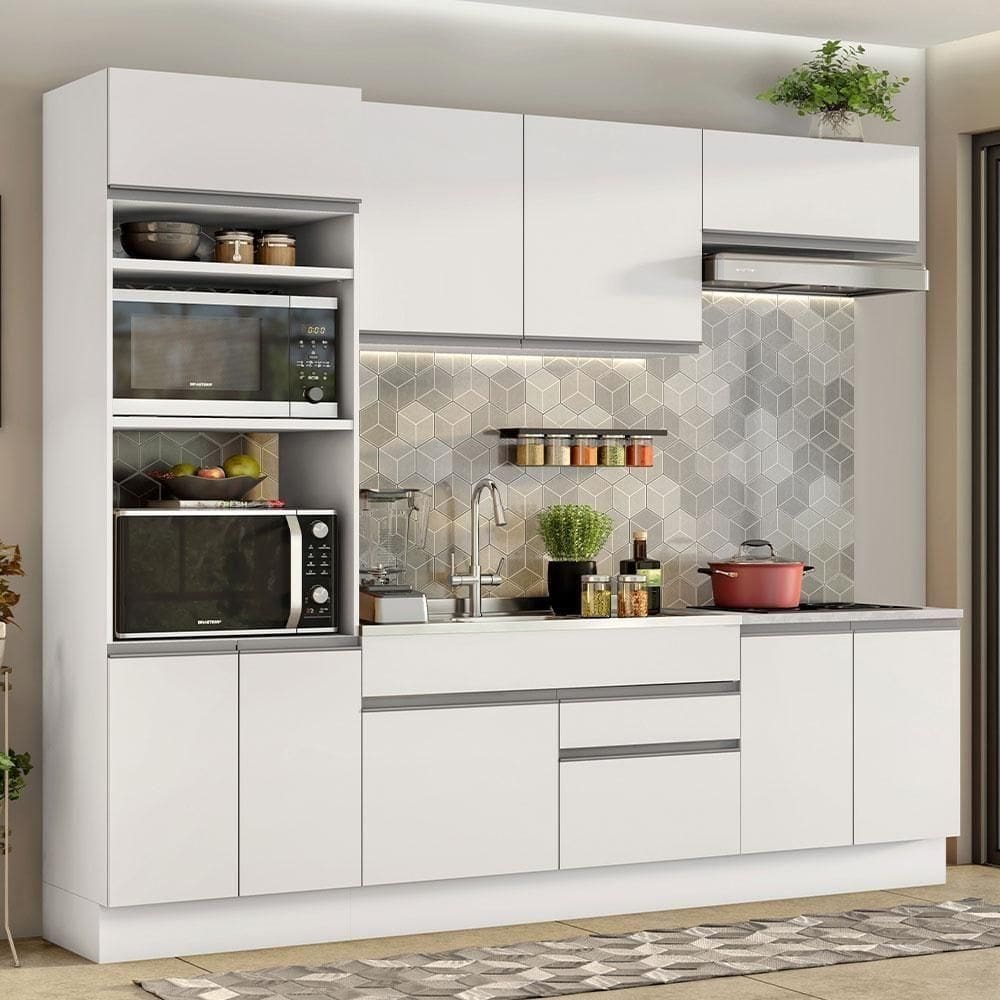 Armário De Cozinha Completa 270cm Branco Glamy 13 Branco