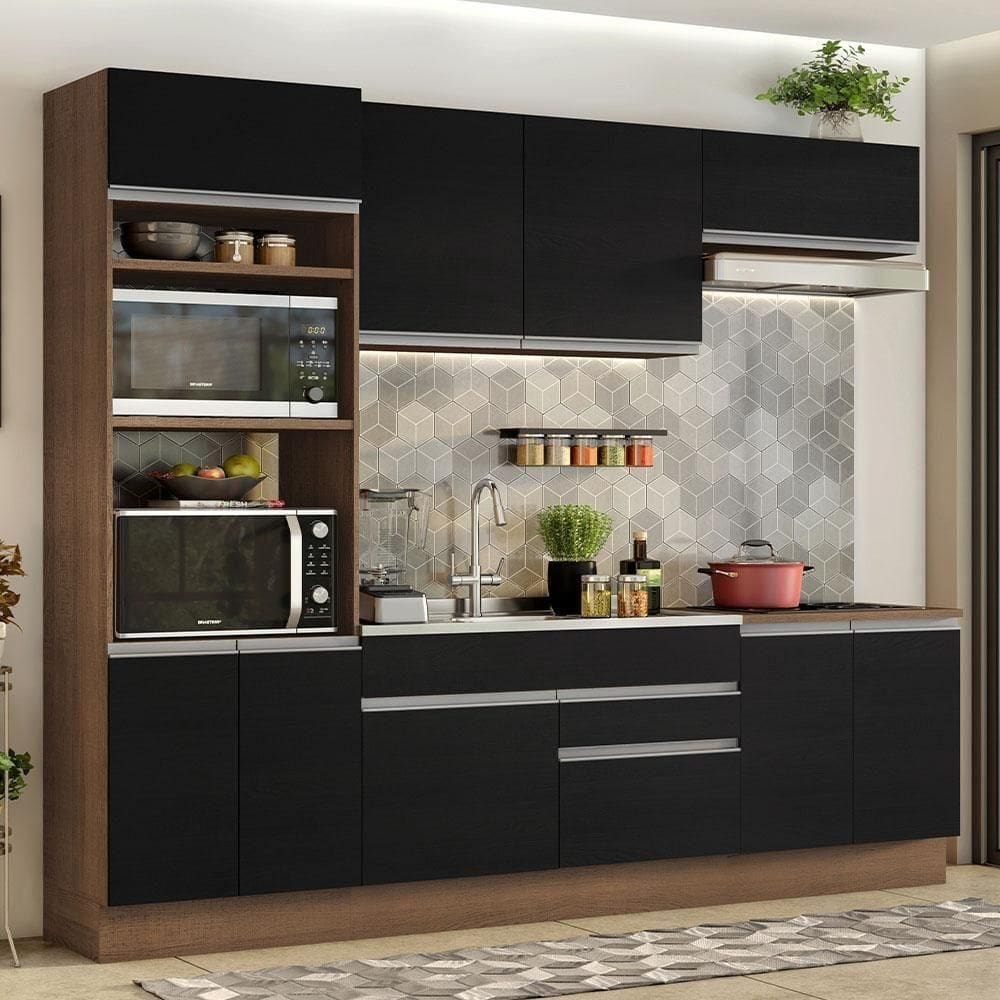 Armário De Cozinha Completa 270cm Rustic/Preto