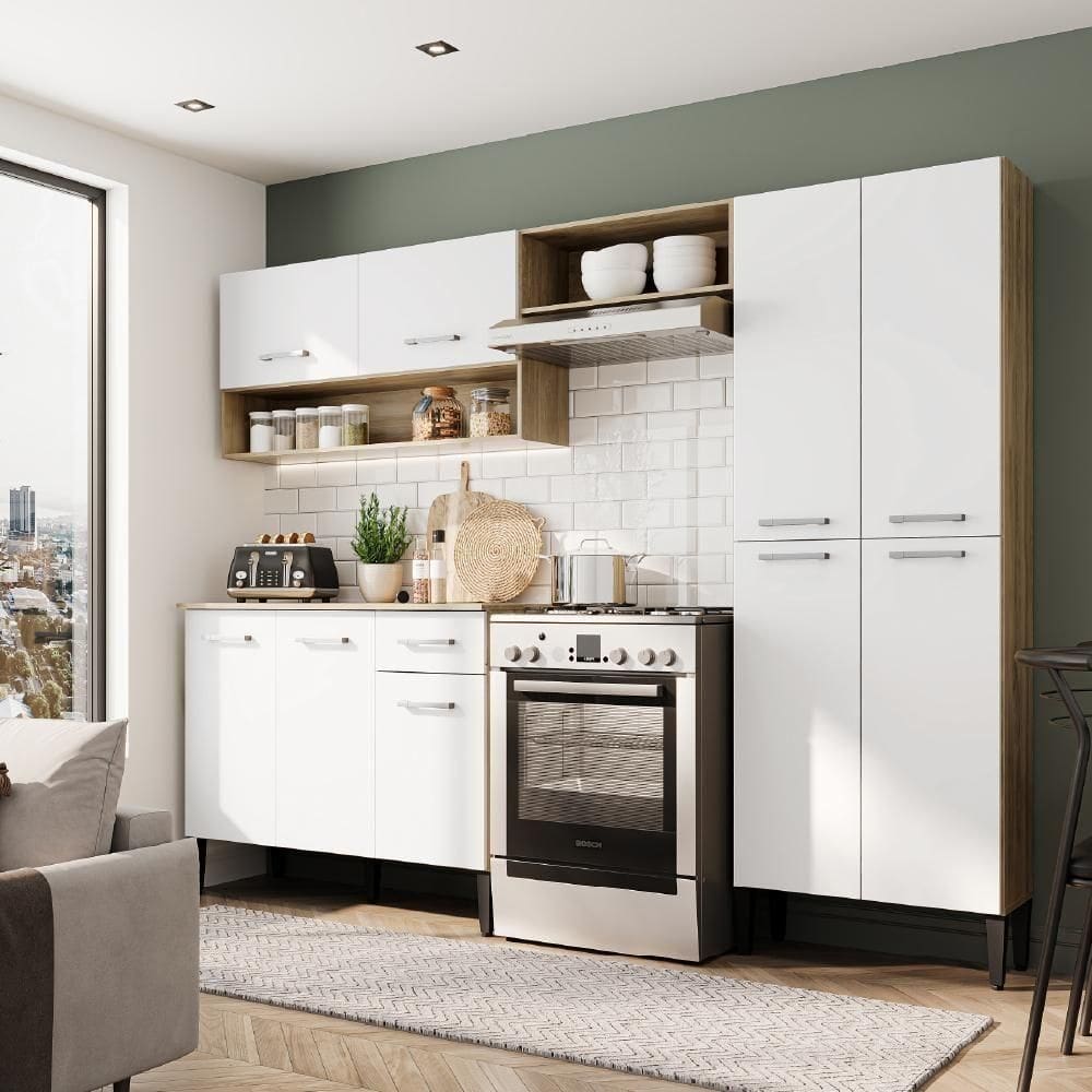Cozinha Compacta Arizona Classic Com Armário E Balcão Carraro - Carvalho-branco Carvalho-branco