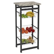 Fruteira Cozinha Aço Granito Chão 3 Cestos Bebedouro Ftg001 Preta