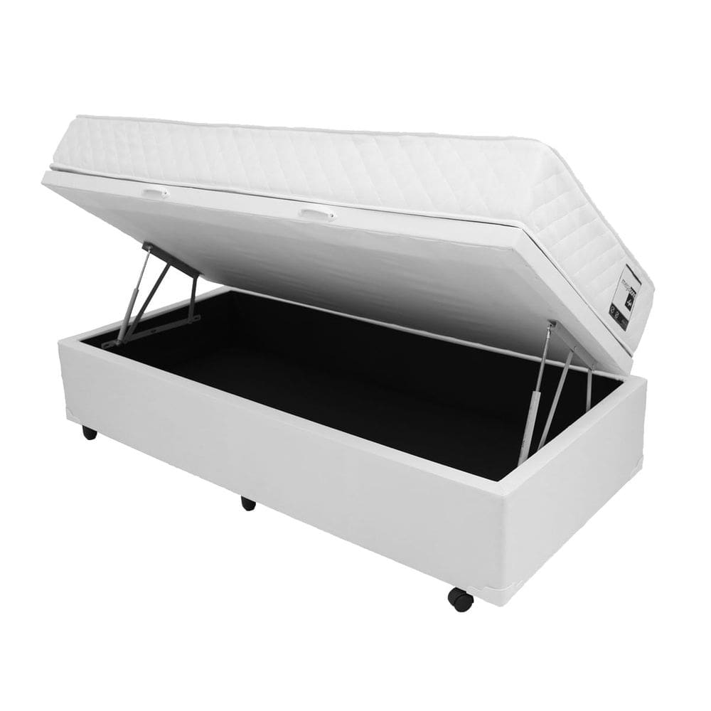 Cama Box Baú com Colchão Solteiro Americano Mega Light Branco - 096x203