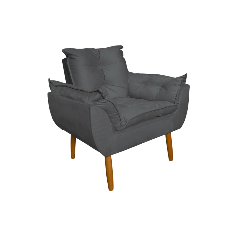 Poltrona Decorativa Opala Amamentação Escritório Sala Recepção Veludo Cinza Escuro - Montanaris Decor