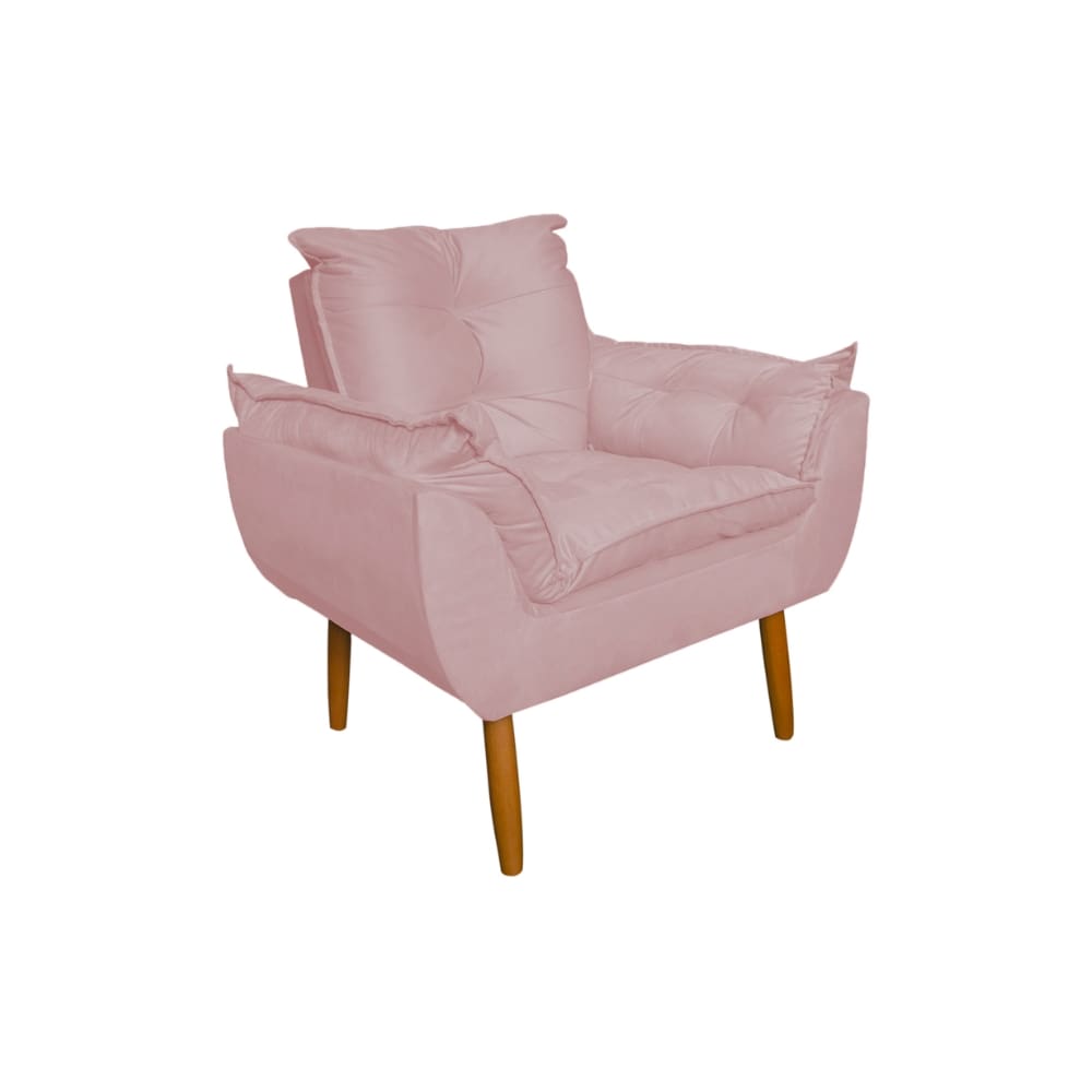 Poltrona Decorativa Opala Amamentação Escritório Sala Recepção Veludo Rosa Bebê - Montanaris Decor