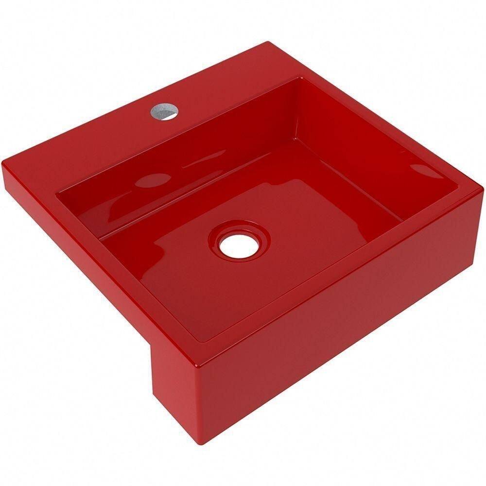Cuba De Semi Encaixe Quadrada Para Banheiro Xq395 Vermelho