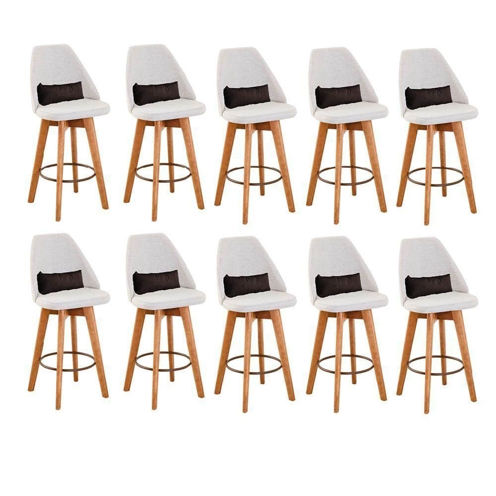 Kit 10 Banquetas Linho Bege E Almofada Marrom