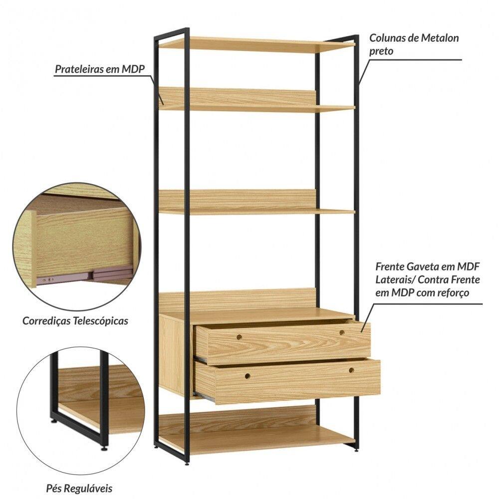 Closet Industrial Estante 2 Gavetas 5 Prateleiras Pinus | Extra